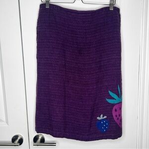Flax Purple Pencil Skirt with Fruit Motif 100% Linen Size Medium